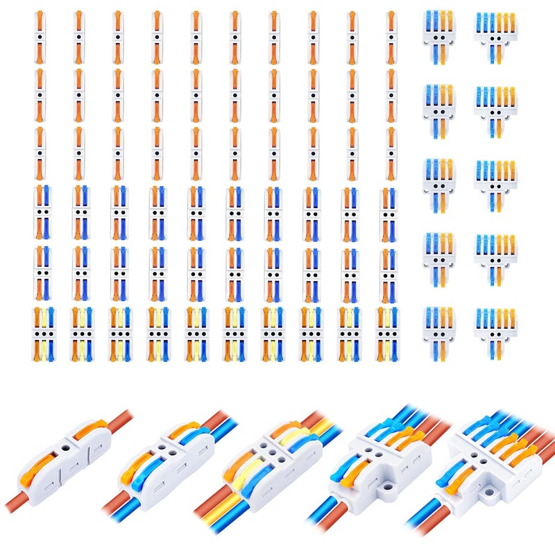HTCELLE Lever Wire Connectors, 70-Piece Electrical Connectors Splice Kit Assortmentor Quick Connects, Push in Compact Splicing Butt Terminals for Wiring 28-12 AWG - Image 1